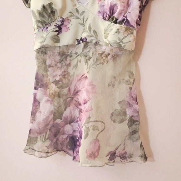 Vintage style floral blouse with sheer torso - Size L - Picture 3 of 4